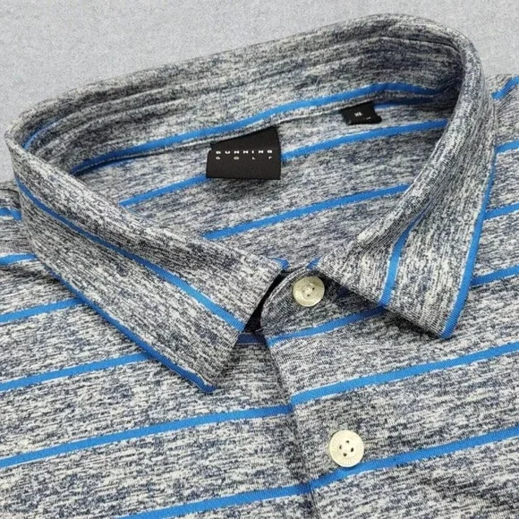 Dunning Golf Polo Shirt Men's XL Gray Blue Stripes Performance Stretch Golf - Picture 3 of 13
